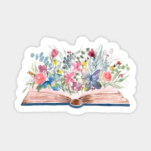 Watercolor Open Book with Florals Sticker